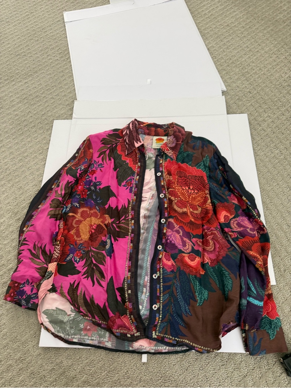 FARM Rio Vibrant Pink Multi Floral Button-Down Blouse